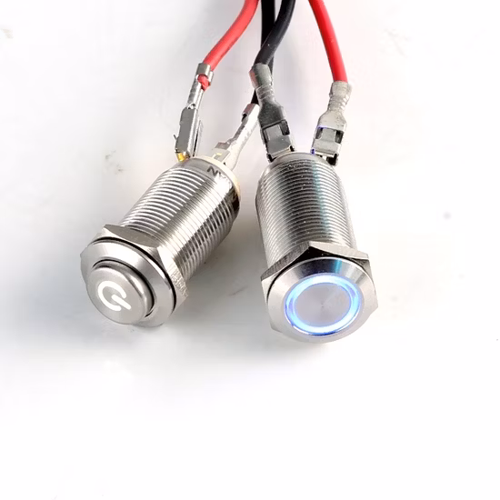 Interruttore a pulsante in metallo in acciaio inossidabile a testa alta illuminato con anello elettrico da 12 mm