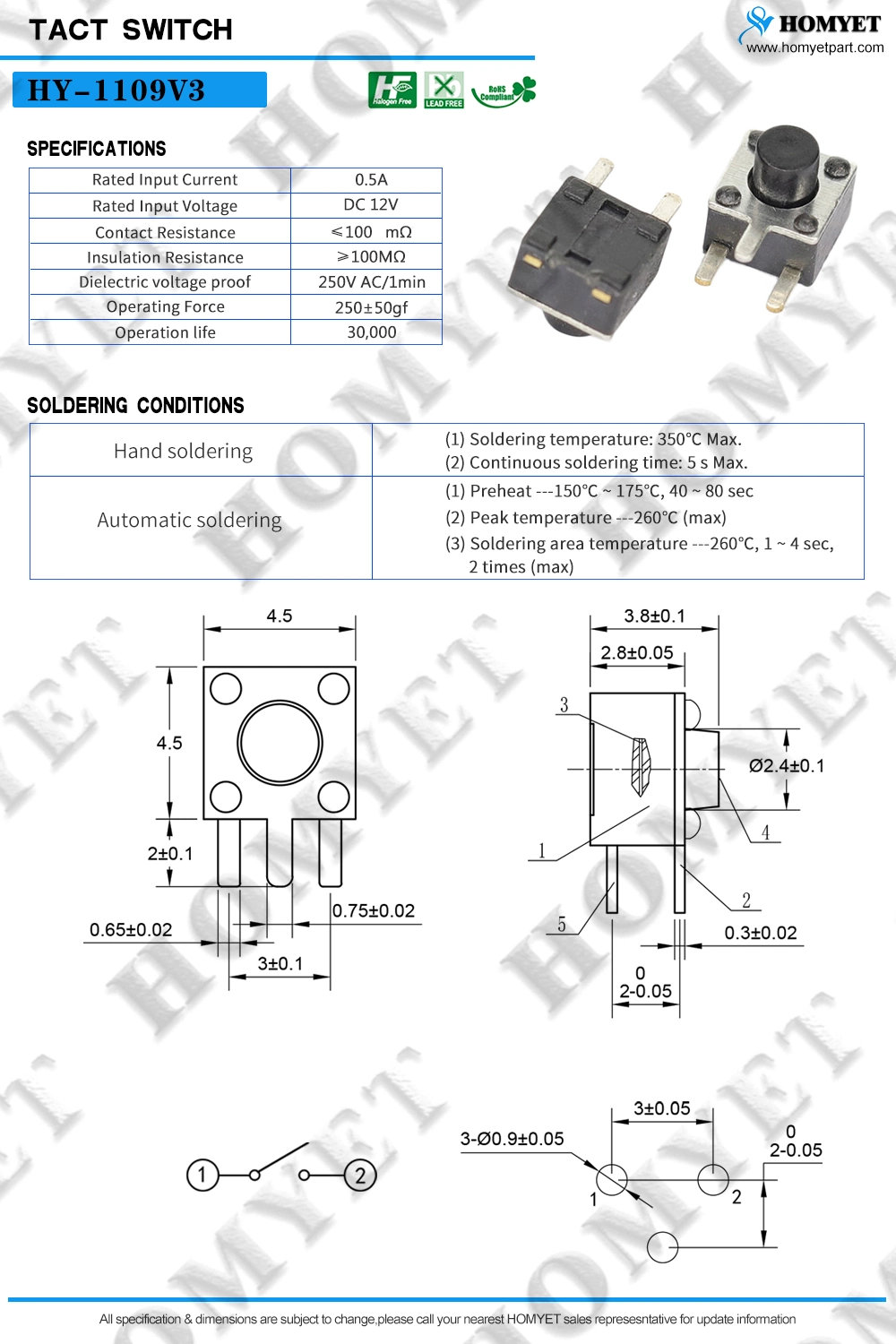 Best Seller Small and Thin Tact Switch 4.5*4.5mm Vertical Side Push Micro Switch/Contact Switch/DIP Tact Switch